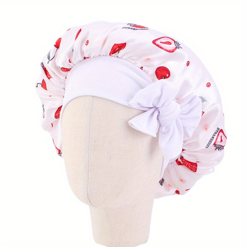 Baby Strawberry Mango Graphic Bow Hair Bonnet Sleeping Hat
