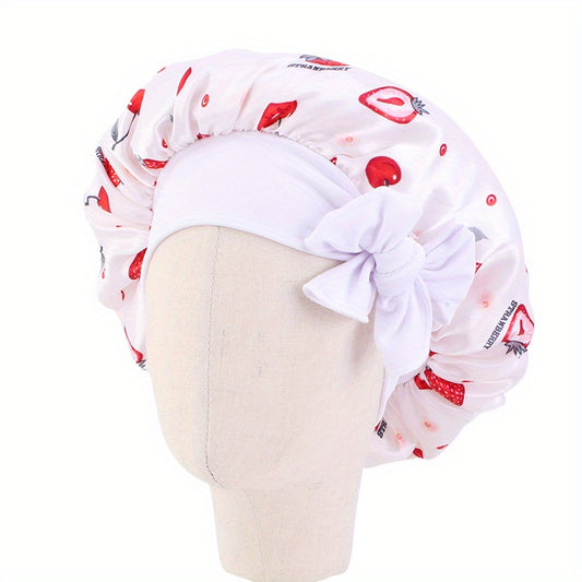 Baby Strawberry Mango Graphic Bow Hair Bonnet Sleeping Hat