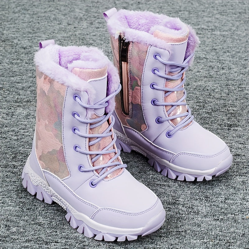Girls' Fleece-Lined Snow Boots Cozy Warm Ankle Shoes