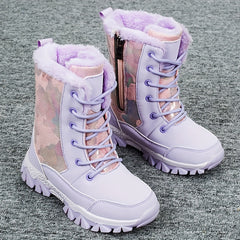 Girls' Fleece-Lined Snow Boots Cozy Warm Ankle Shoes