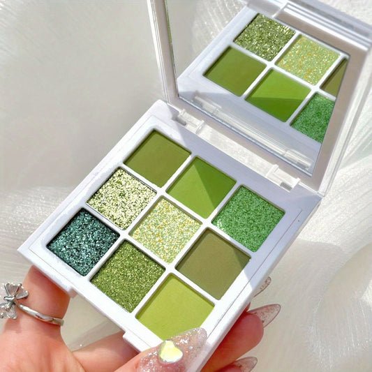 9 Colors Avocado Eyeshadow Palette Green Tone Matte Shimmer Finish