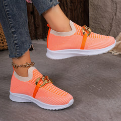 Chain Decor Flying Woven Walking Shoes