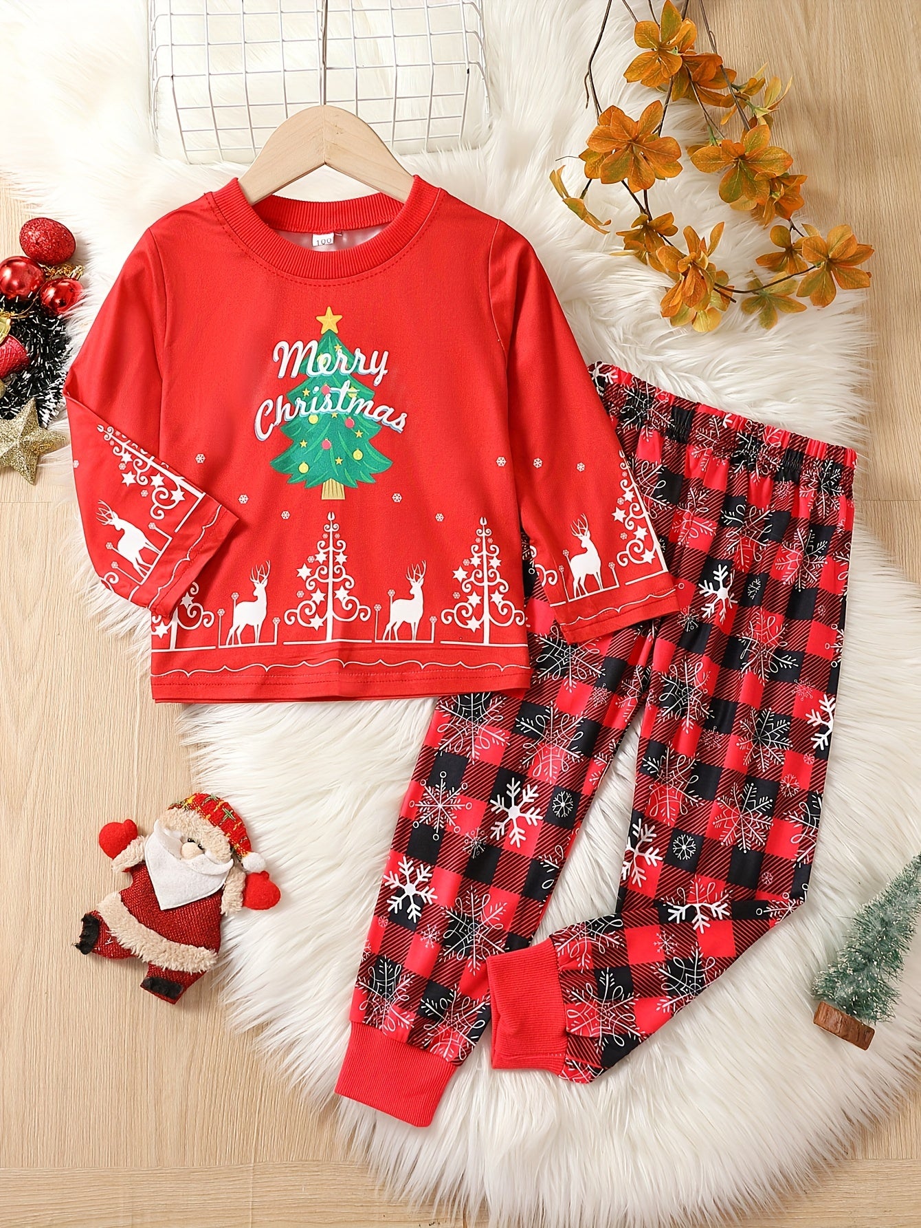 Christmas Print Top & Pants Set Cozy PJ Loungewear