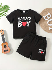 2pcs Baby Boys Casual Mama's Boy T shirt & Shorts Set Clothes