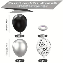 61pcs Silvery Balloons Confetti Set Matte Metallic Latex Balloon for Party