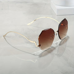 Large Rimless Sunglasses Round Gradient UV400 Sun Shades
