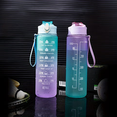 900ml Gradient Plastic Water Bottle Leakproof with Time Scale for Outdoor Sports