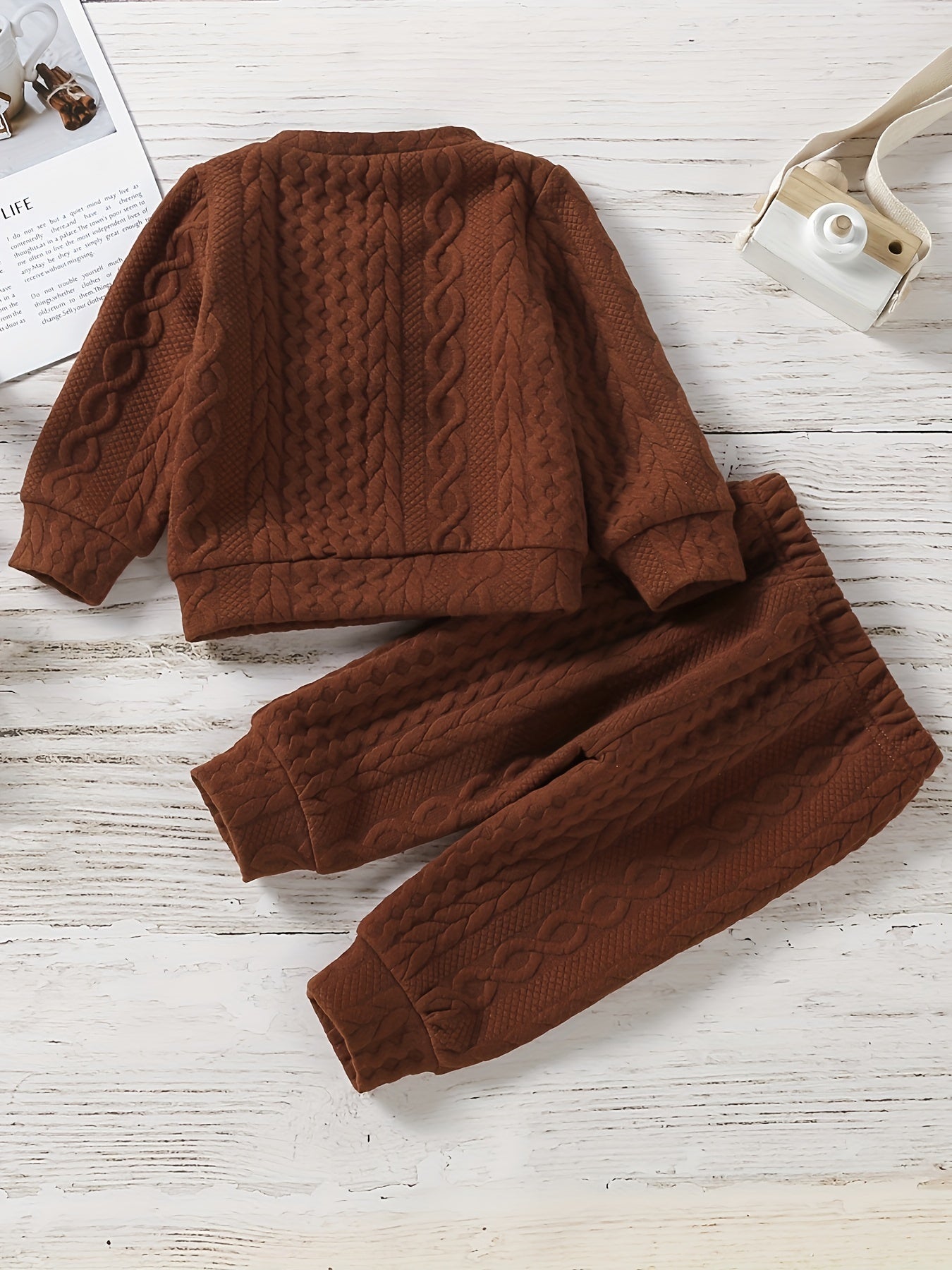 Baby Boys Long Sleeve Waffle Pullover Top Pants Set Casual Cotton Clothes
