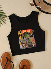 Anime Print Crop Tank Top for Summer