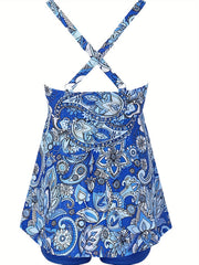 Boho Swimsuit Set V Neck Criss Cross Back Tank Top & Shorts
