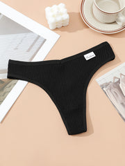 7pcs Ribbed Thongs Soft & Comfy Stretchy Intimates Panties Women's Lingerie
