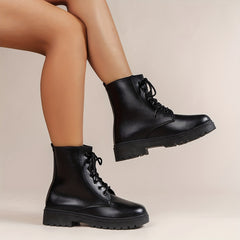 Women's Lace Up Platform Ankle Boots Round Toe Non slip Combat Shoes