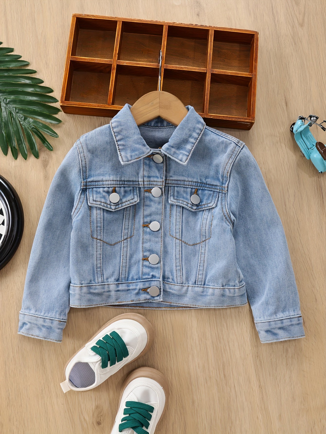 Girls' Denim Jacket with Flap Pockets - All Seasons