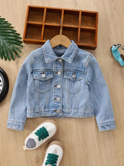 Girls' Denim Jacket with Flap Pockets - All Seasons