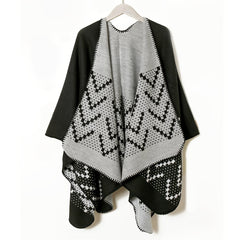 Bohemia Knitted Plaid Shawl Thickened Scarf Cape Wrap