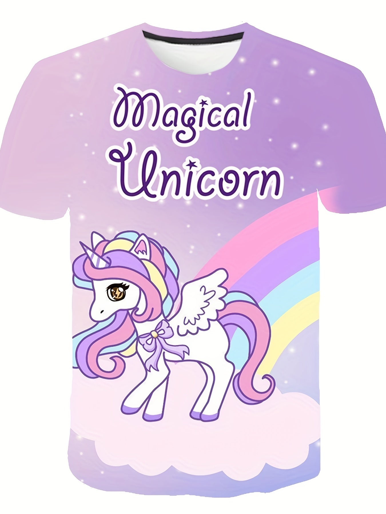 Girl's Rainbow & Pony T Shirt Short Sleeve Tee for Summer Fun