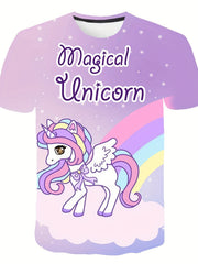 Girl's Rainbow & Pony T Shirt Short Sleeve Tee for Summer Fun