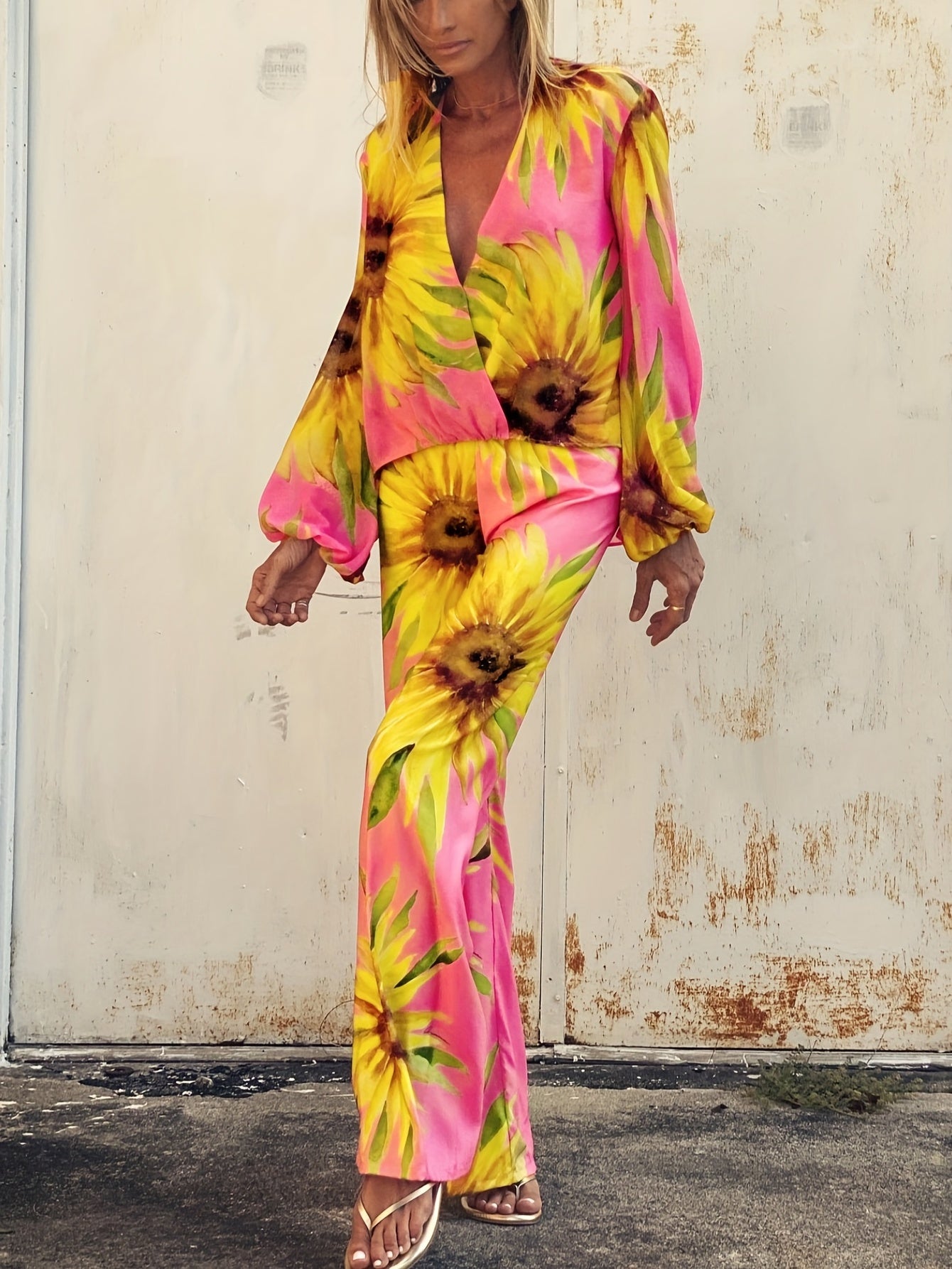 Sunflower Print 2 Piece Set Sun Protection Clothing