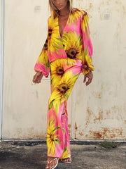 Sunflower Print 2 Piece Set Sun Protection Clothing