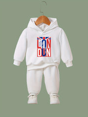 Girls Dn Pattern Hooded Sweatshirt & Sweatpants Set