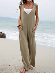 Casual Tank Jumpsuit Women's Plus Solid V Neck Loose Overall Jumpsuit