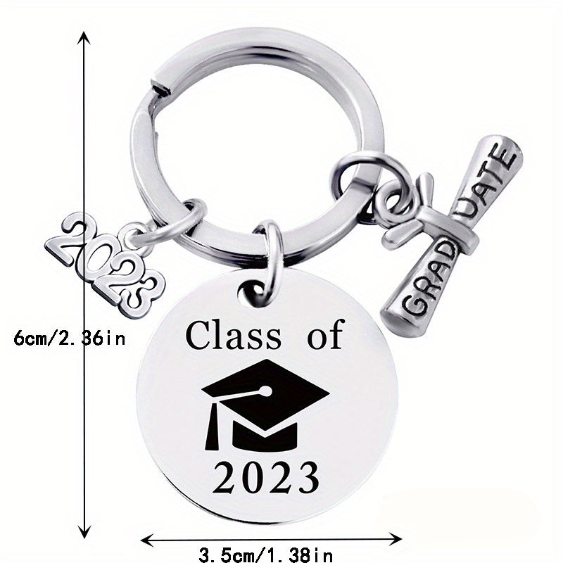 Graduation Keychain Stainless Steel Round Metal Pendant