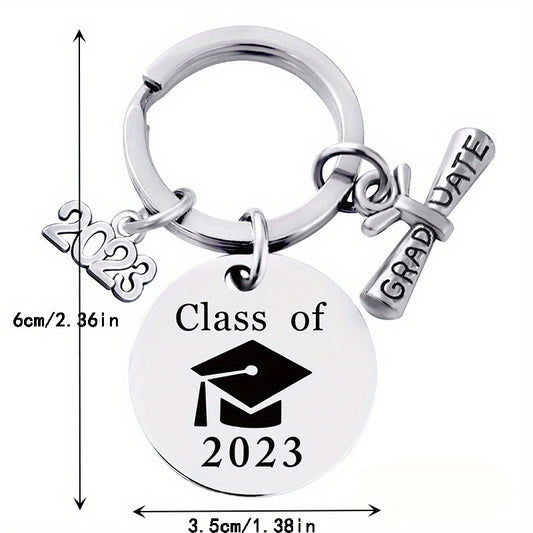 Graduation Keychain Stainless Steel Round Metal Pendant
