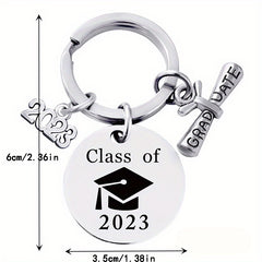 Graduation Keychain Stainless Steel Round Metal Pendant