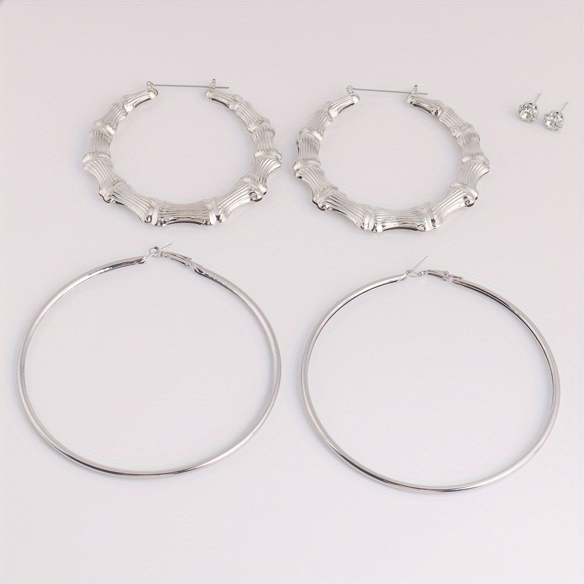 3 Pairs Punk Hoop & Rhinestone Earrings Set Hip Hop Jewelry