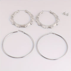 3 Pairs Punk Hoop & Rhinestone Earrings Set Hip Hop Jewelry