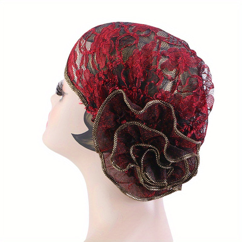 Floral Lace Turban Hat Vintage Breathable Chemo Head Wrap Women