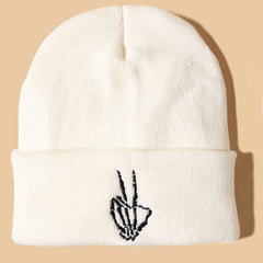 Men's Victory Sign Skull Knit Beanie Hat
