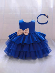 Girls Backless Mesh Puffy Big Bow Princess Dress