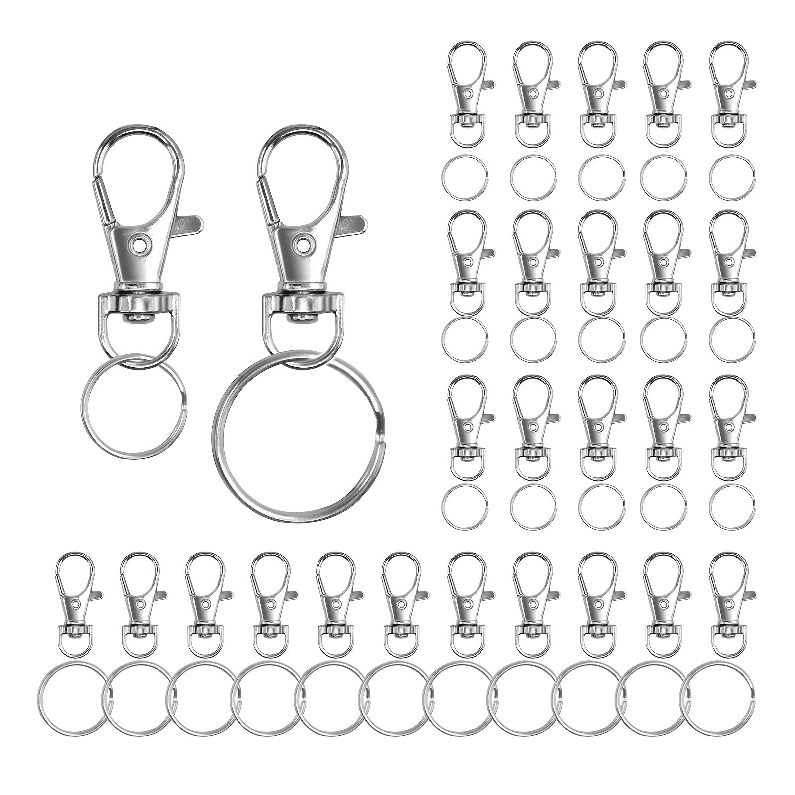 100 Metal Swivel Snap Hooks Key Chain Rings Jewelry Crafts Silver
