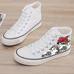Cat Print Plush Lined Chunky Canvas Sneakers