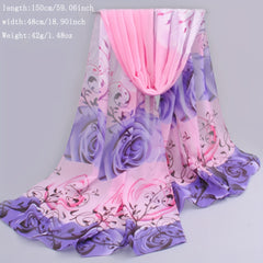 Gradient Rose Print Chiffon Scarf Sunscreen Shawl