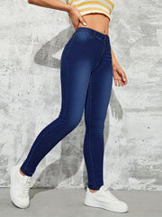 Mid Rise Skinny Jeans Stretch Denim Pants