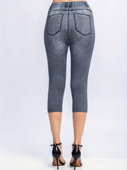 Denim & Butterfly Print Leggings Casual Skinny High Waist Women's Clothing