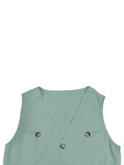 Minimalist Wide Leg Cami Romper Buttoned Sleeveless Overalls Jumpsuit