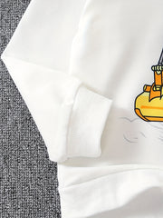 Boys Cartoon Digger Print Sweatshirt Long Sleeve Crew Neck Tops