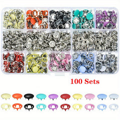 100pcs Mixed Metal Sewing Buttons Kit with Fasteners Plier Tool Kit