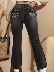 Plus Solid Button Fly High Rise Bootcut Jeans