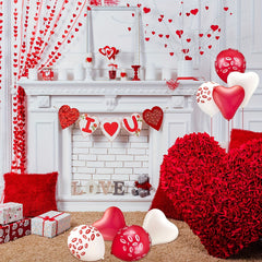 48pcs Anniversary Party Balloons - Lip and Heart Shapes with Red Lip Kiss Print