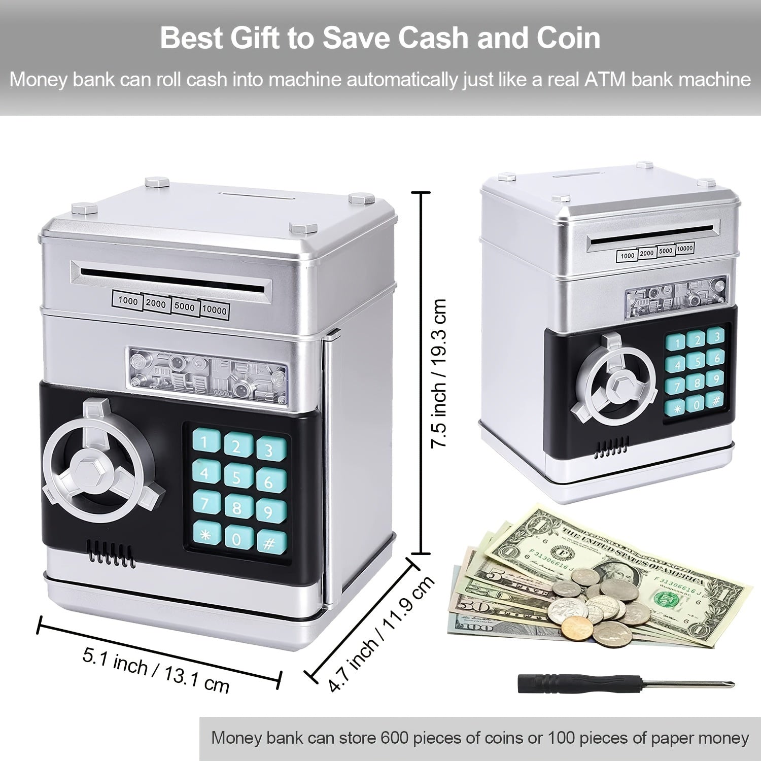 Mini ATM Piggy Bank for Boys Girls with Password Cash and Coin Savings Jar