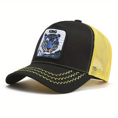 Tiger Patch Trucker Hat Block Mesh Cap Adjustable Sunscreen Dad Hats