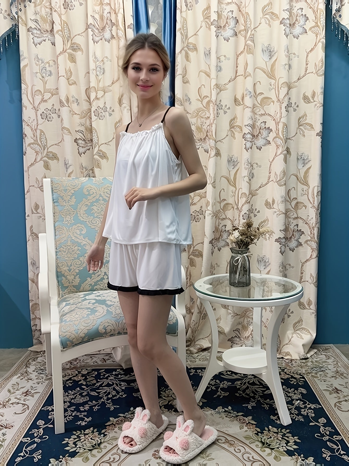 Cami Top & Shorts Pajama Set Elastic Waistband Women's Sleepwear
