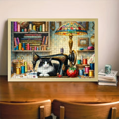 Cat Puzzle 1000pcs Charming Cat & Sewing Machine Durable Jigsaw