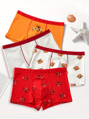 4pcs Boys Crocodile Plaid Boxer Briefs Soft Comfortable Kids Clothes