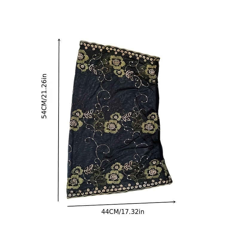 Flower Embroidery Mesh Head Scarf Lace Hijab Ramadan Turban