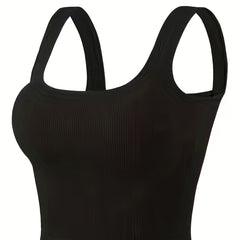Solid Square Neck Tank Top Padded Sports Vest Top Women's Lingerie